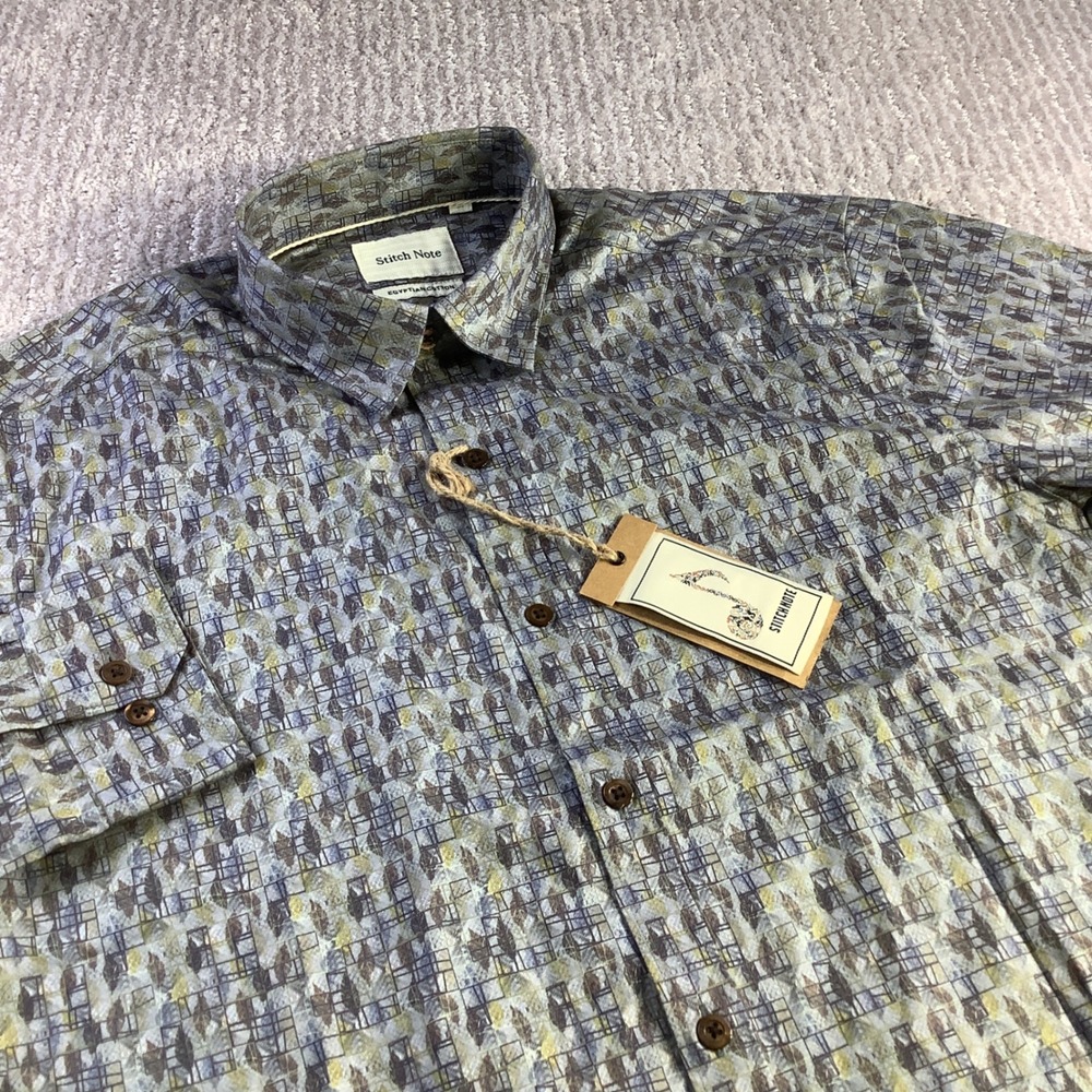Stitch Note Mens Multifeather Egyptian Cotton Button Down Shirt Size M NWT